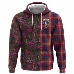 ScotsTee Shop Scottish Ainslie Family Crest Tartan Hoodie Scottish Thistle Flower Half Style