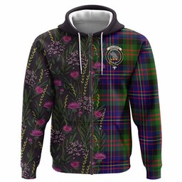 ScotsTee Shop Scottish Chalmers Family Crest Tartan Hoodie Scottish Thistle Flower Half Style