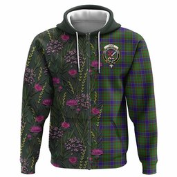 ScotsTee Shop Scottish Adam Family Crest Tartan Hoodie Scottish Thistle Flower Half Style