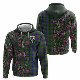 ScotsTee Shop Scottish Adam Family Crest Tartan Hoodie Scottish Thistle Flower Half Style