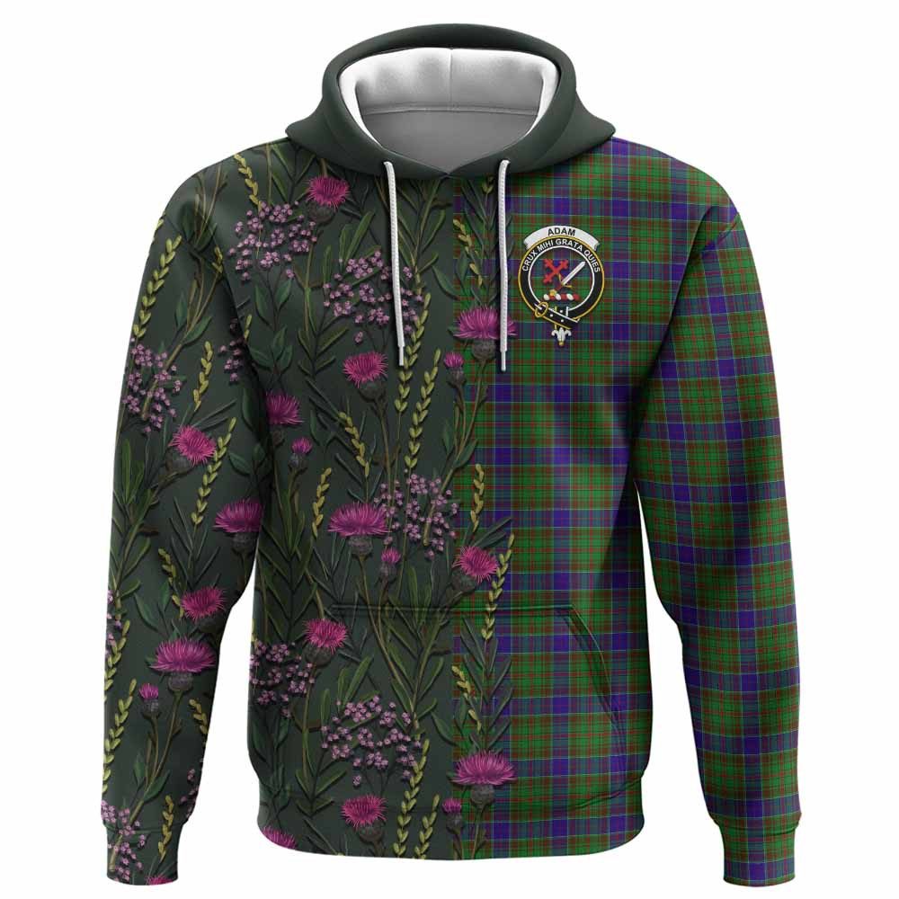 ScotsTee Shop Scottish Adam Family Crest Tartan Hoodie Scottish Thistle Flower Half Style