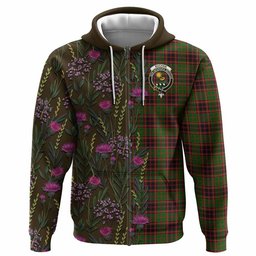 ScotsTee Shop Scottish Buchan Family Crest Tartan Hoodie Scottish Thistle Flower Half Style
