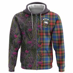 ScotsTee Shop Scottish Bethune Family Crest Tartan Hoodie Scottish Thistle Flower Half Style