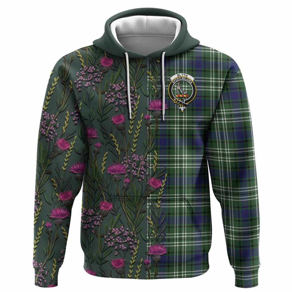 ScotsTee Shop Scottish Blyth Family Crest Tartan Hoodie Scottish Thistle Flower Half Style