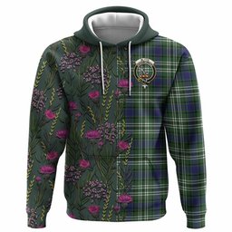 ScotsTee Shop Scottish Blyth Family Crest Tartan Hoodie Scottish Thistle Flower Half Style