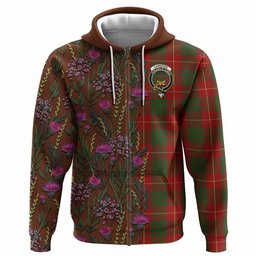 ScotsTee Shop Scottish Cameron Family Crest Tartan Hoodie Scottish Thistle Flower Half Style