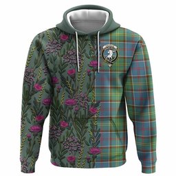ScotsTee Shop Scottish Colville Family Crest Tartan Hoodie Scottish Thistle Flower Half Style