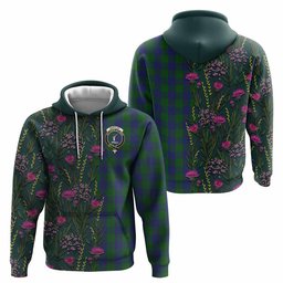 ScotsTee Shop Scottish Barclay Family Crest Tartan Hoodie Scottish Thistle Flower Half Style