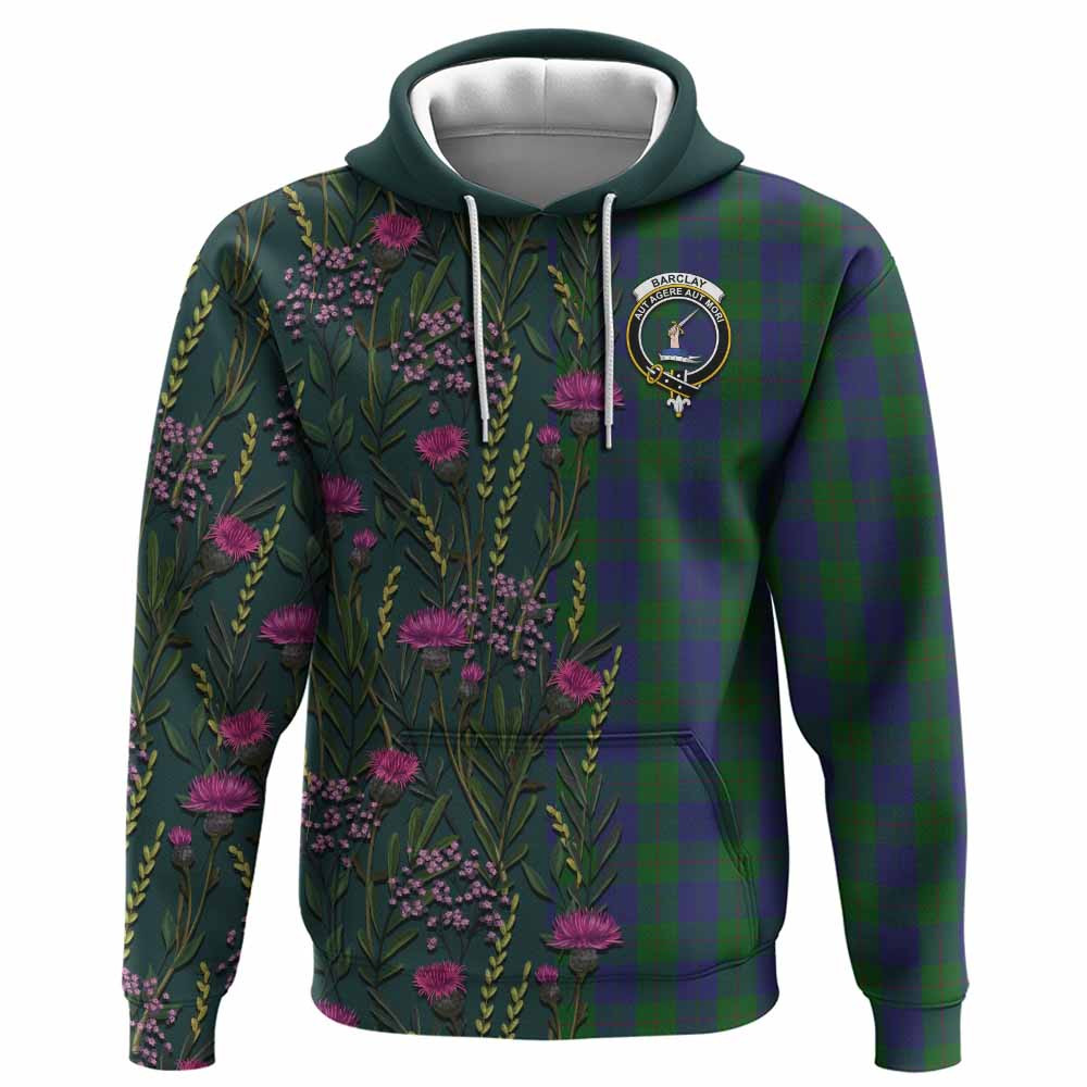 ScotsTee Shop Scottish Barclay Family Crest Tartan Hoodie Scottish Thistle Flower Half Style