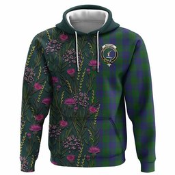 ScotsTee Shop Scottish Barclay Family Crest Tartan Hoodie Scottish Thistle Flower Half Style