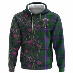 ScotsTee Shop Scottish Carmichael Family Crest Tartan Hoodie Scottish Thistle Flower Half Style