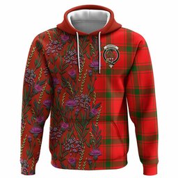 ScotsTee Shop Scottish Darroch Family Crest Tartan Hoodie Scottish Thistle Flower Half Style