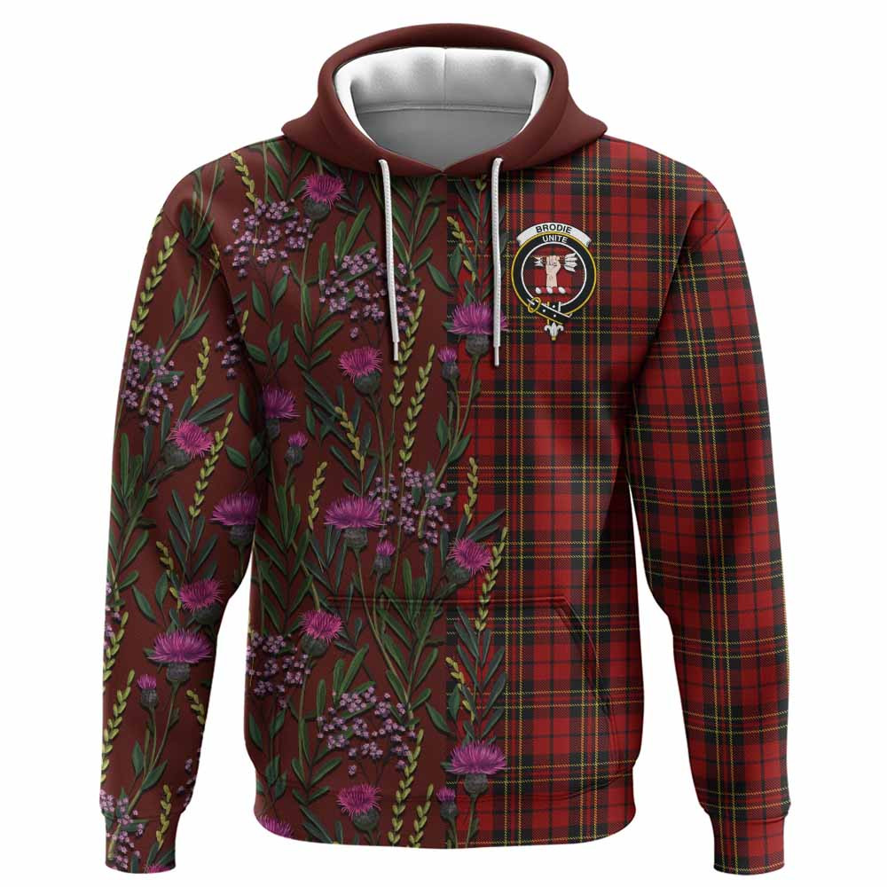 ScotsTee Shop Scottish Brodie Family Crest Tartan Hoodie Scottish Thistle Flower Half Style