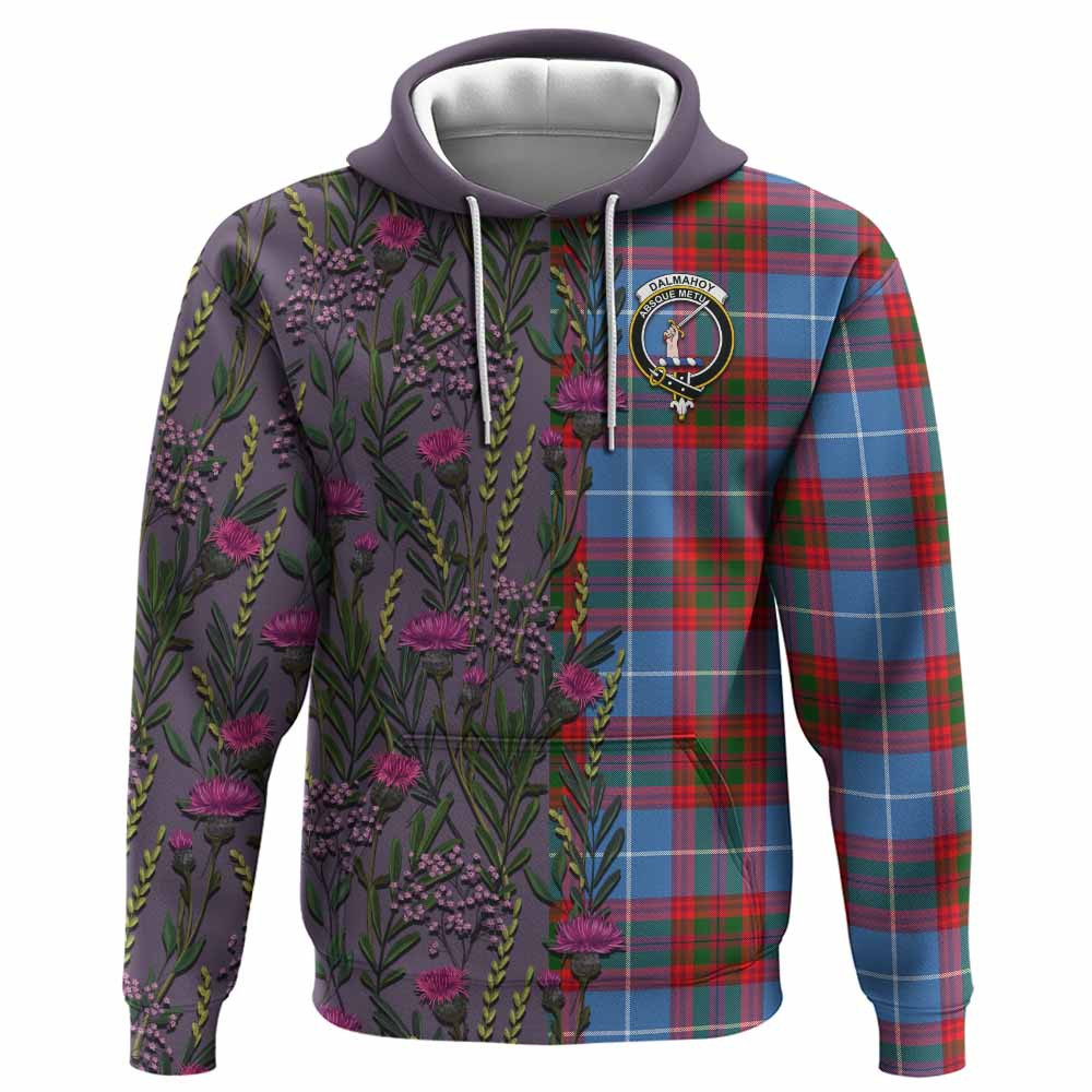 ScotsTee Shop Scottish Dalmahoy Family Crest Tartan Hoodie Scottish Thistle Flower Half Style