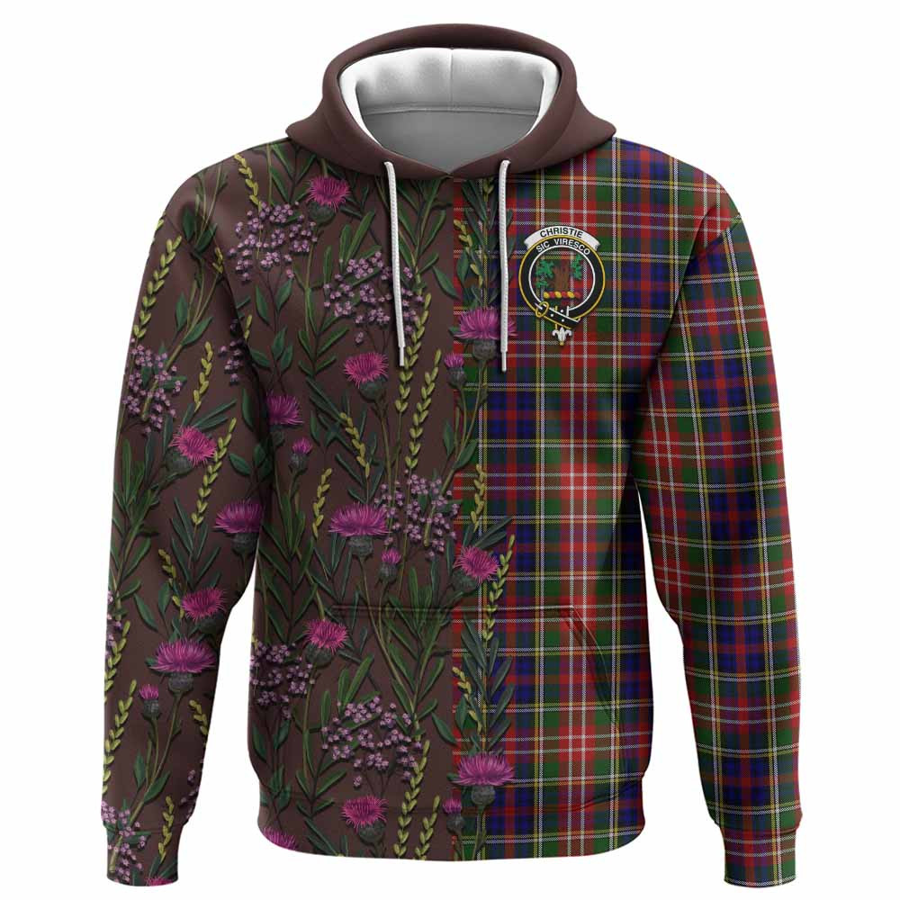 ScotsTee Shop Scottish Christie Family Crest Tartan Hoodie Scottish Thistle Flower Half Style