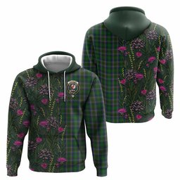 ScotsTee Shop Scottish Cockburn Family Crest Tartan Hoodie Scottish Thistle Flower Half Style