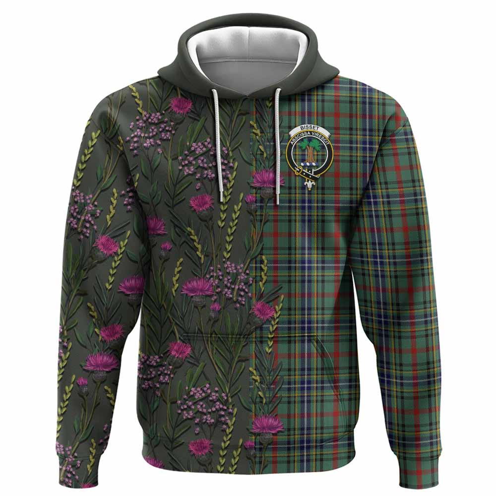 ScotsTee Shop Scottish Bisset Family Crest Tartan Hoodie Scottish Thistle Flower Half Style