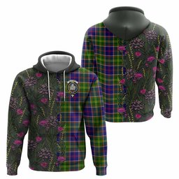 ScotsTee Shop Scottish Dalrymple Family Crest Tartan Hoodie Scottish Thistle Flower Half Style
