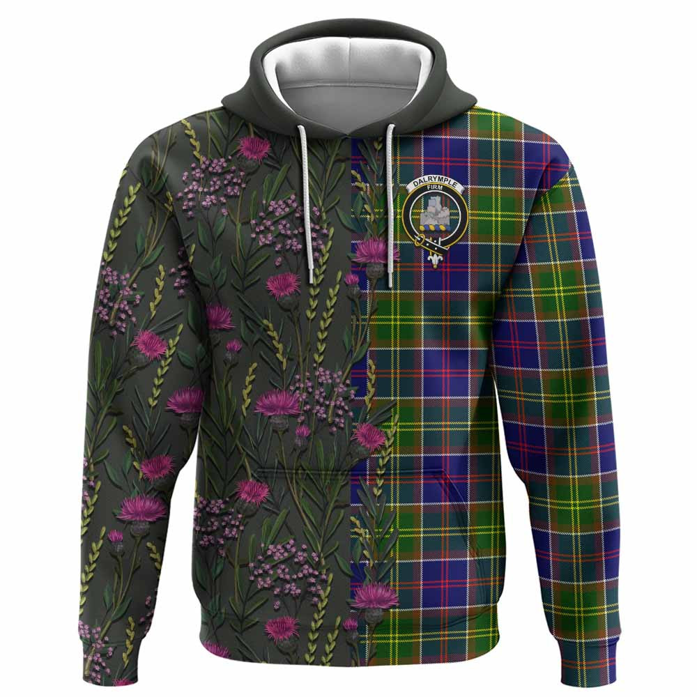 ScotsTee Shop Scottish Dalrymple Family Crest Tartan Hoodie Scottish Thistle Flower Half Style