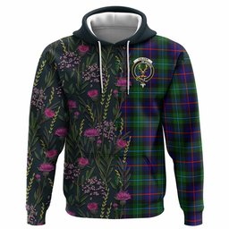 ScotsTee Shop Scottish Calder Family Crest Tartan Hoodie Scottish Thistle Flower Half Style