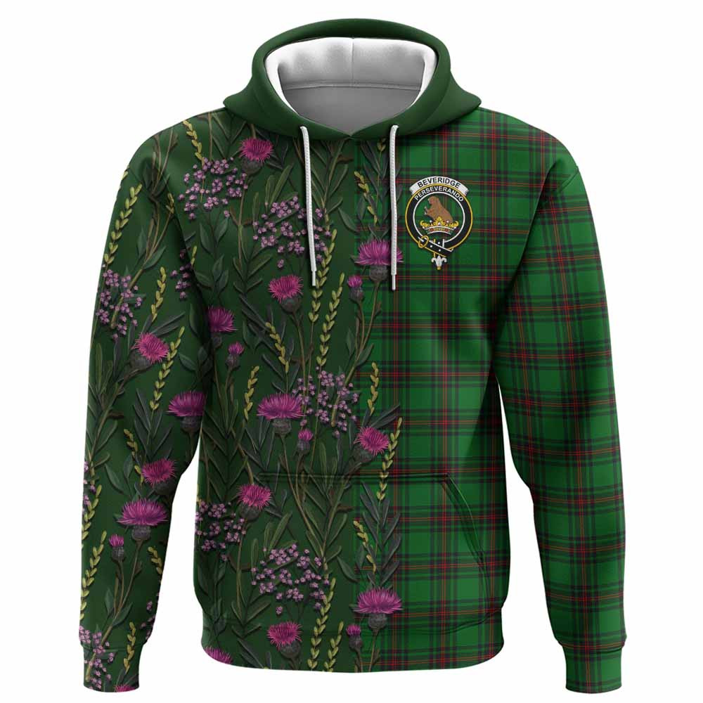 ScotsTee Shop Scottish Beveridge Family Crest Tartan Hoodie Scottish Thistle Flower Half Style