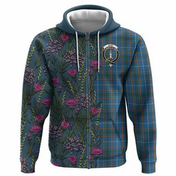ScotsTee Shop Scottish Bain Family Crest Tartan Hoodie Scottish Thistle Flower Half Style