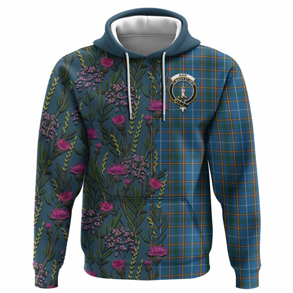 ScotsTee Shop Scottish Bain Family Crest Tartan Hoodie Scottish Thistle Flower Half Style