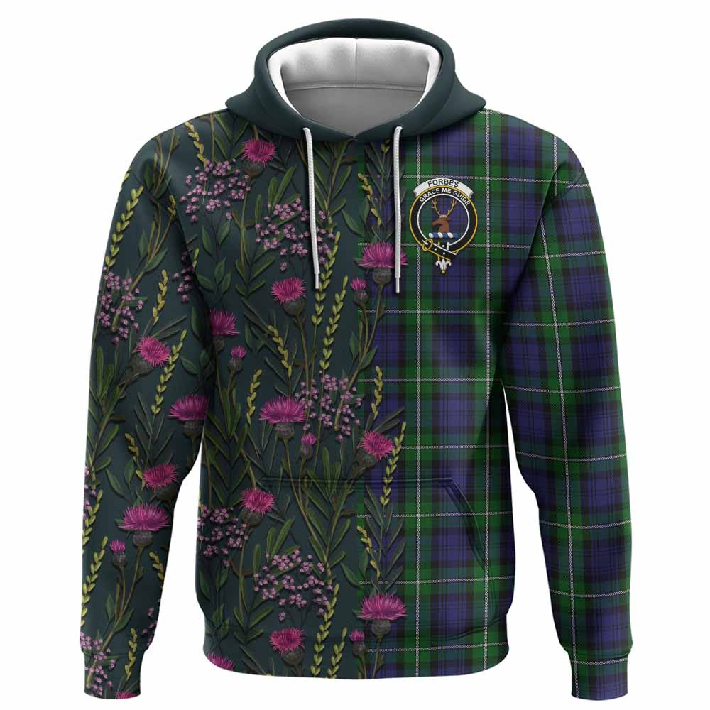 ScotsTee Shop Scottish Forbes Family Crest Tartan Hoodie Scottish Thistle Flower Half Style