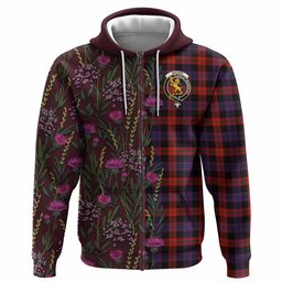 ScotsTee Shop Scottish Brown (Broun) Family Crest Tartan Hoodie Scottish Thistle Flower Half Style