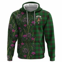 ScotsTee Shop Scottish Lundin Family Crest Tartan Hoodie Scottish Thistle Flower Half Style