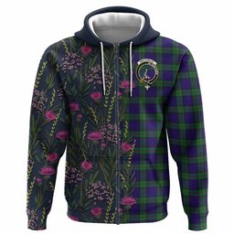 ScotsTee Shop Scottish MacKinlay (McKinlay) Family Crest Tartan Hoodie Scottish Thistle Flower Half Style