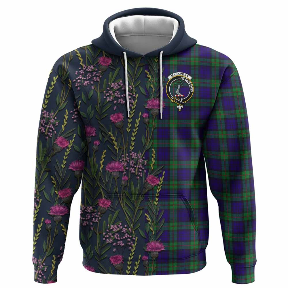ScotsTee Shop Scottish MacKinlay (McKinlay) Family Crest Tartan Hoodie Scottish Thistle Flower Half Style