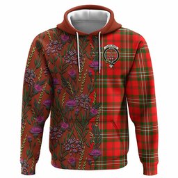 ScotsTee Shop Scottish Langlands Family Crest Tartan Hoodie Scottish Thistle Flower Half Style