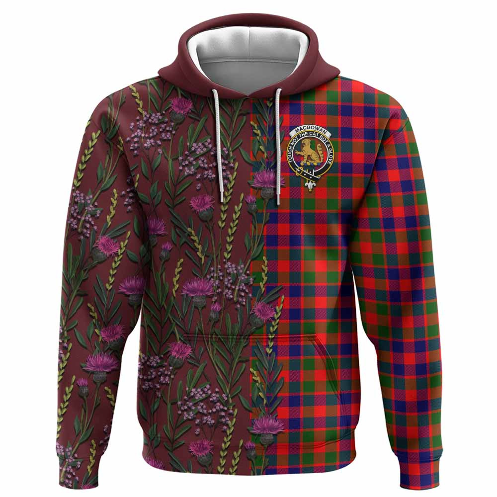 ScotsTee Shop Scottish MacGowan (McGowan) Family Crest Tartan Hoodie Scottish Thistle Flower Half Style