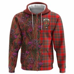 ScotsTee Shop Scottish Binning Family Crest Tartan Hoodie Scottish Thistle Flower Half Style