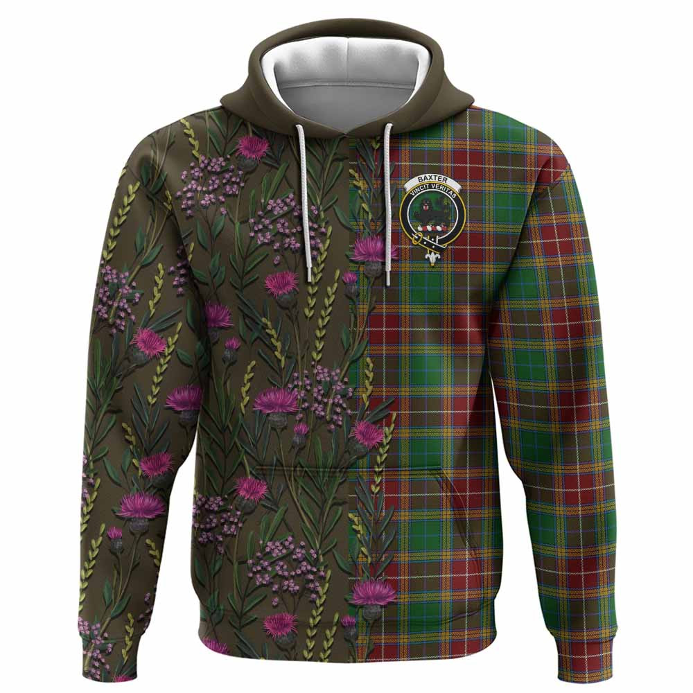 ScotsTee Shop Scottish Baxter Family Crest Tartan Hoodie Scottish Thistle Flower Half Style