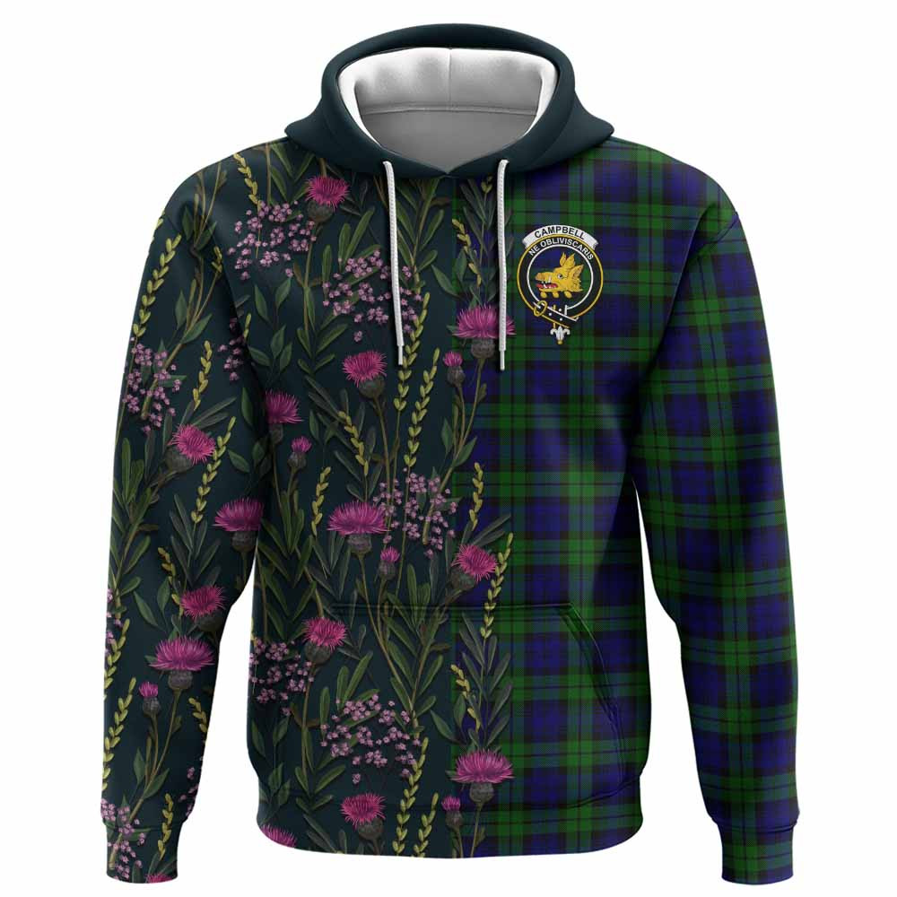 ScotsTee Shop Scottish Campbell Family Crest Tartan Hoodie Scottish Thistle Flower Half Style