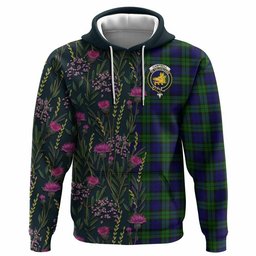ScotsTee Shop Scottish Campbell Family Crest Tartan Hoodie Scottish Thistle Flower Half Style