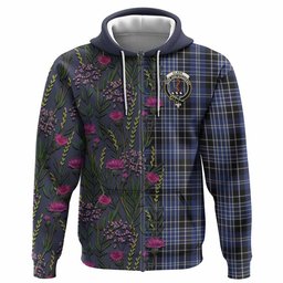 ScotsTee Shop Scottish Clark (Clarke) Family Crest Tartan Hoodie Scottish Thistle Flower Half Style