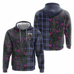 ScotsTee Shop Scottish Clark (Clarke) Family Crest Tartan Hoodie Scottish Thistle Flower Half Style