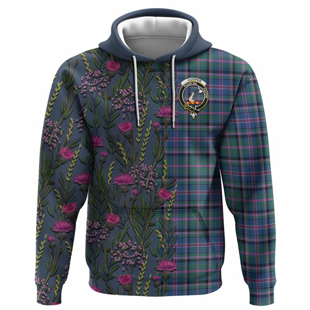 ScotsTee Shop Scottish Cooper Family Crest Tartan Hoodie Scottish Thistle Flower Half Style