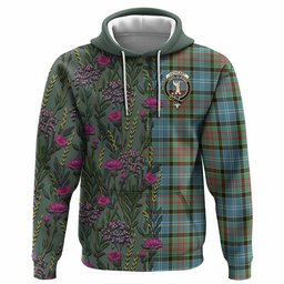 ScotsTee Shop Scottish Cathcart Family Crest Tartan Hoodie Scottish Thistle Flower Half Style