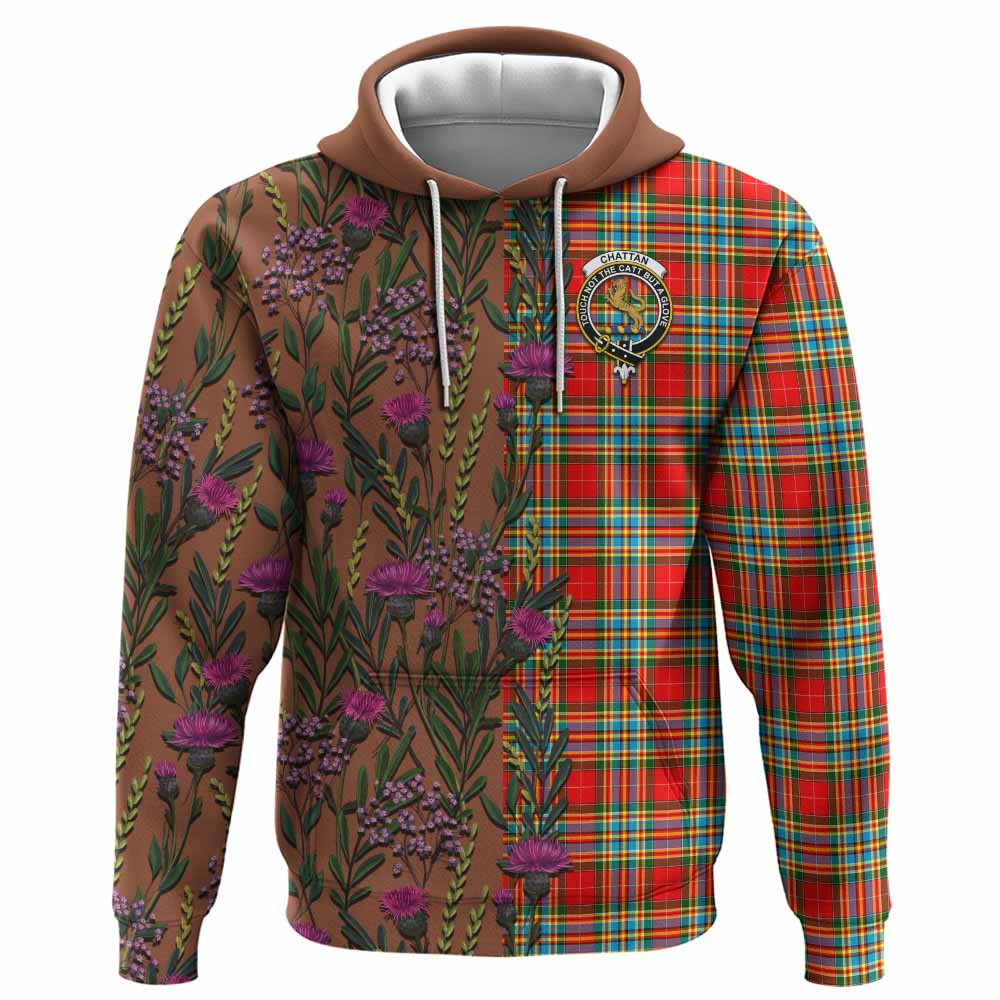ScotsTee Shop Scottish Chattan Family Crest Tartan Hoodie Scottish Thistle Flower Half Style