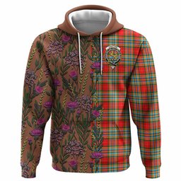 ScotsTee Shop Scottish Chattan Family Crest Tartan Hoodie Scottish Thistle Flower Half Style