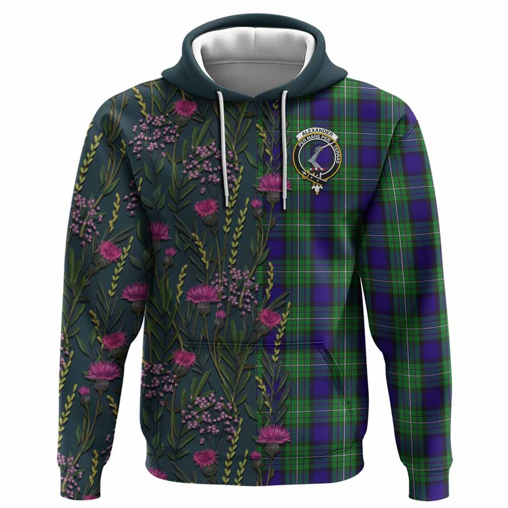 ScotsTee Shop Scottish Alexander Family Crest Tartan Hoodie Scottish Thistle Flower Half Style