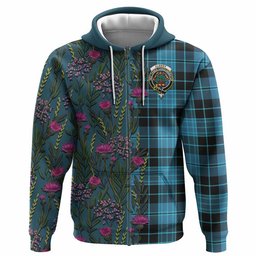 ScotsTee Shop Scottish Clergy Family Crest Tartan Hoodie Scottish Thistle Flower Half Style