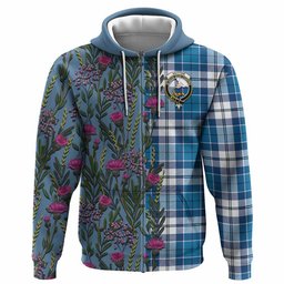 ScotsTee Shop Scottish Hutton Family Crest Tartan Hoodie Scottish Thistle Flower Half Style