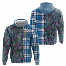 ScotsTee Shop Scottish Hutton Family Crest Tartan Hoodie Scottish Thistle Flower Half Style