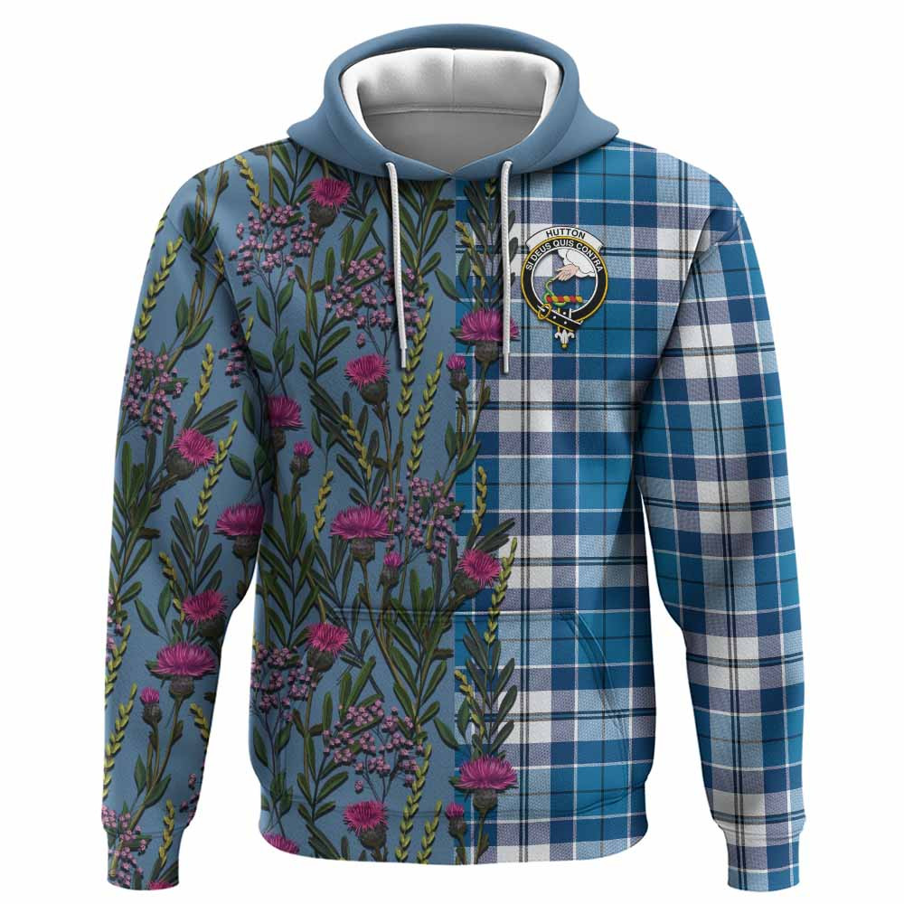 ScotsTee Shop Scottish Hutton Family Crest Tartan Hoodie Scottish Thistle Flower Half Style