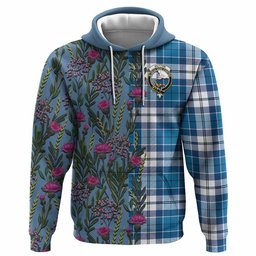 ScotsTee Shop Scottish Hutton Family Crest Tartan Hoodie Scottish Thistle Flower Half Style